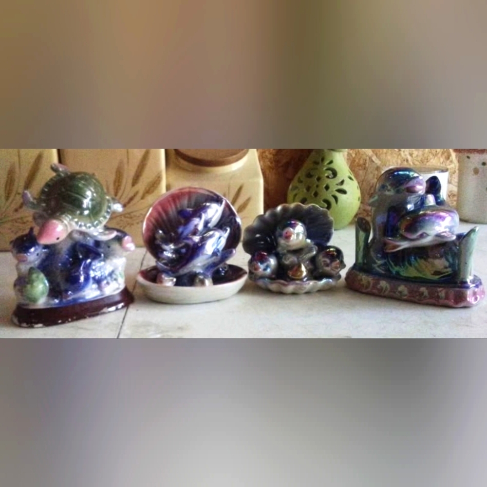 Vibrant Ceramic Sea Creatures Figurine Collection ~ Vintage 1990s~ 4pc Set